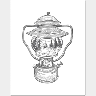 Camping Lantern with Mountain Hike Reflection Posters and Art